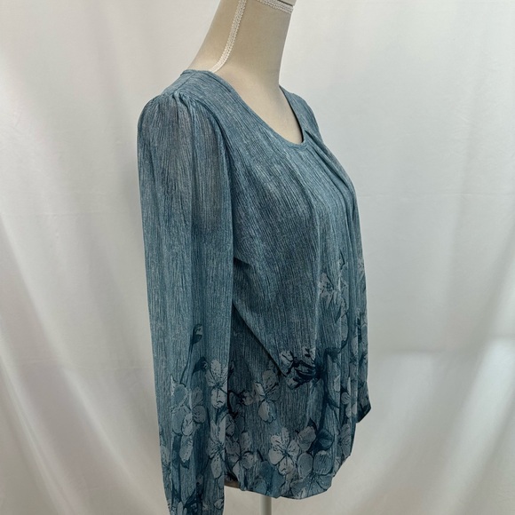 Timeson Women's Long Sleeve Scoop Neck Pleated Front Fitted Blouse Tops LARGE - Picture 4 of 11